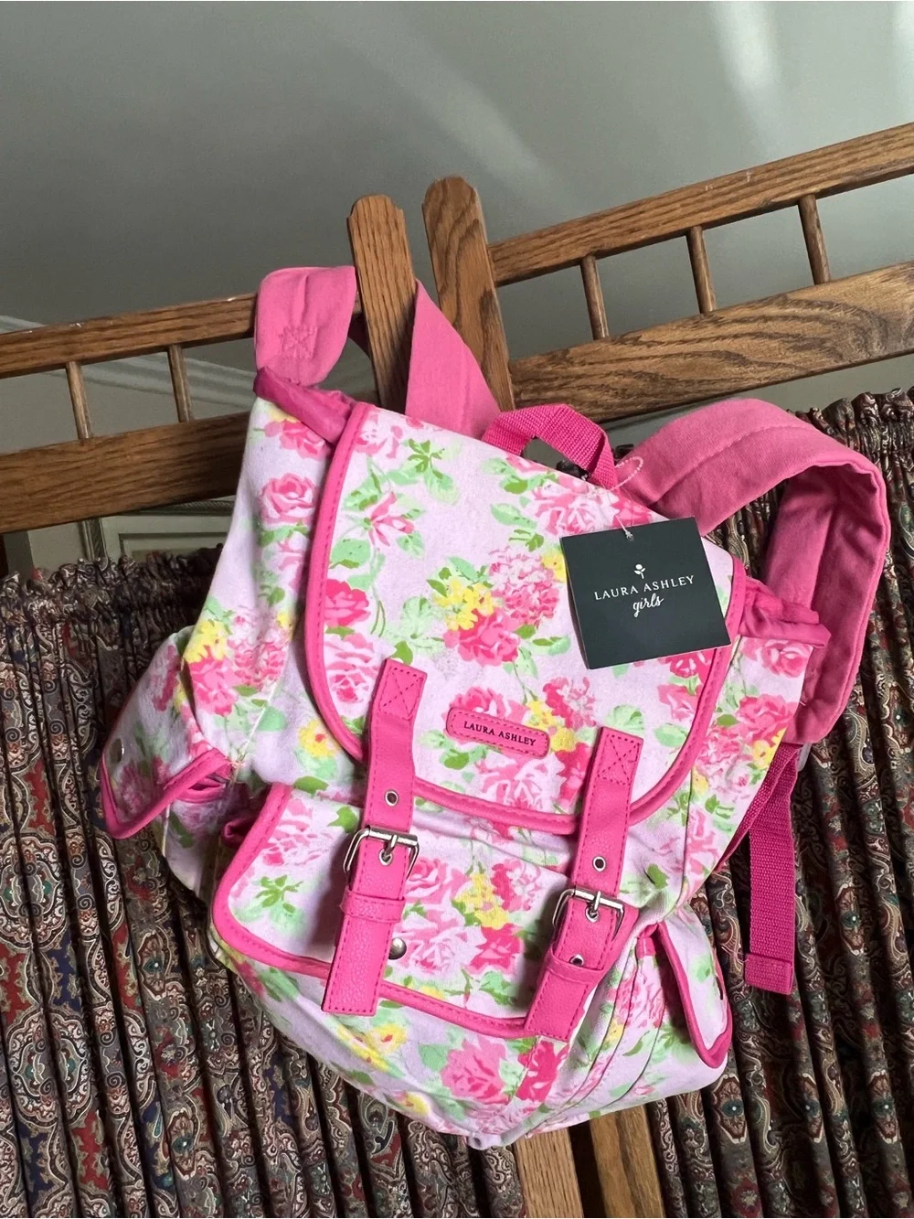 Laura Ashley Pink Floral Canvas Rucksack Backpack
